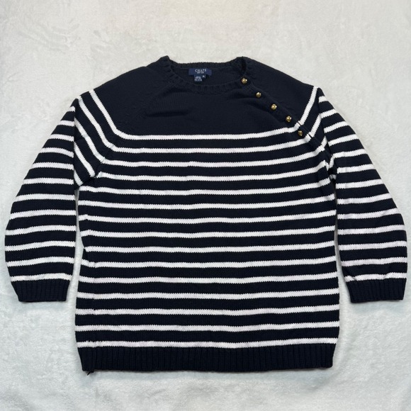 Chaps‎ Breton Striped Cotton Knit Sweater Gold Button Detail Nautical XL READ - Picture 1 of 10